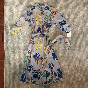 Zara Basic FLORAL AND STRIPED PRINT DRESS sz Lg